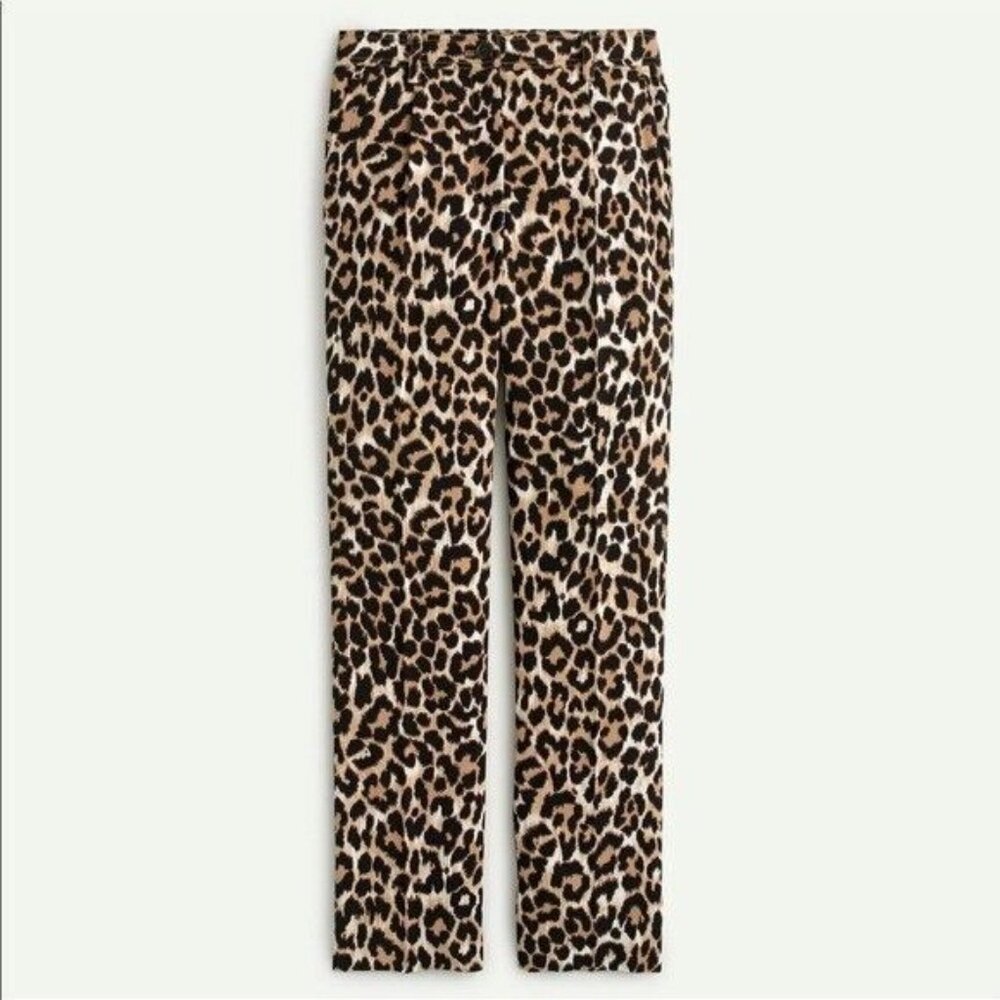 J. Crew Leopard Print Straight-Leg Trousers in Tan, Black, Cream